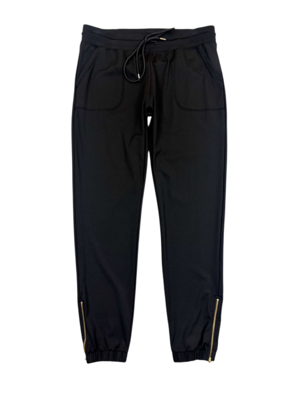Zyia High Rise Zip Hem Joggers With Pockets Black Size Medium